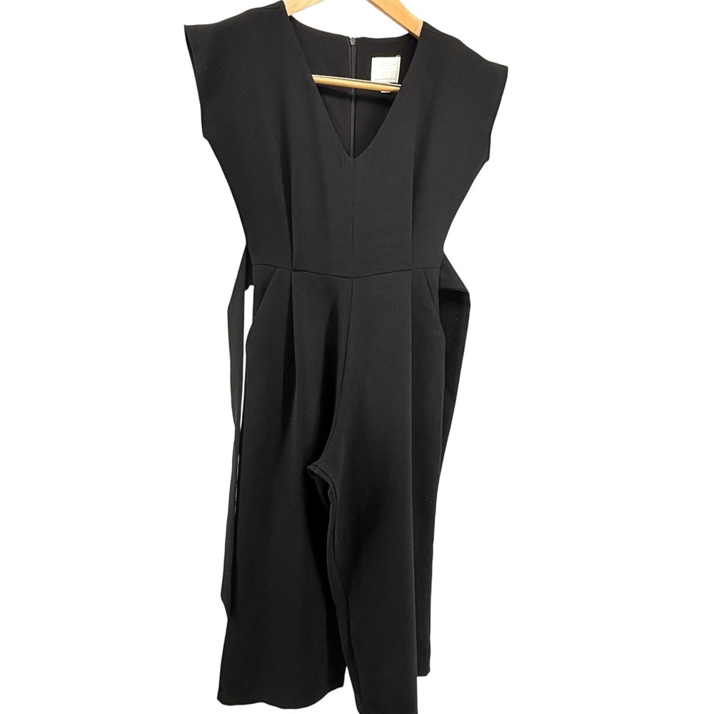 Anthropologie Etttwa Jumpsuit Black Pockets Wide Leg Career sz XS
